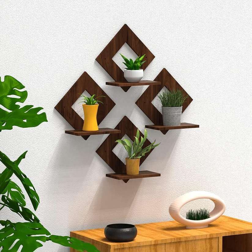 Shopsy Stalory Walnut Finish Wooden Square Wall Hanging Planter Stand - Image 3
