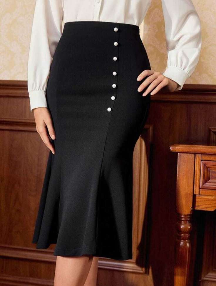 Black Pencil Skirt Long Black Skirt Outfit 60 A-line Popwings