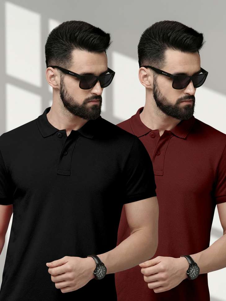 METRONAUT Solid Men Polo Neck Black, Maroon T-Shirt - Buy METRONAUT Solid Men Polo Neck Black, Maroon T-Shirt Online at Best Prices in India | Shopsy.in - Image 5