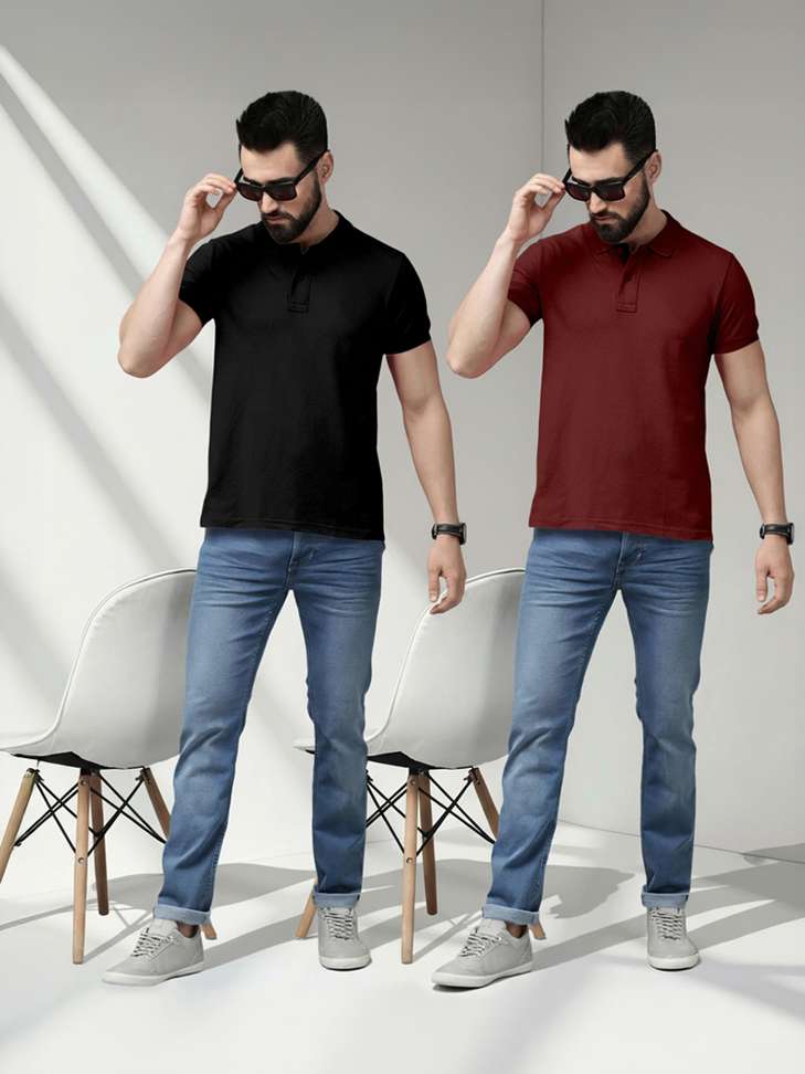 METRONAUT Solid Men Polo Neck Black, Maroon T-Shirt - Buy METRONAUT Solid Men Polo Neck Black, Maroon T-Shirt Online at Best Prices in India | Shopsy.in - Image 2