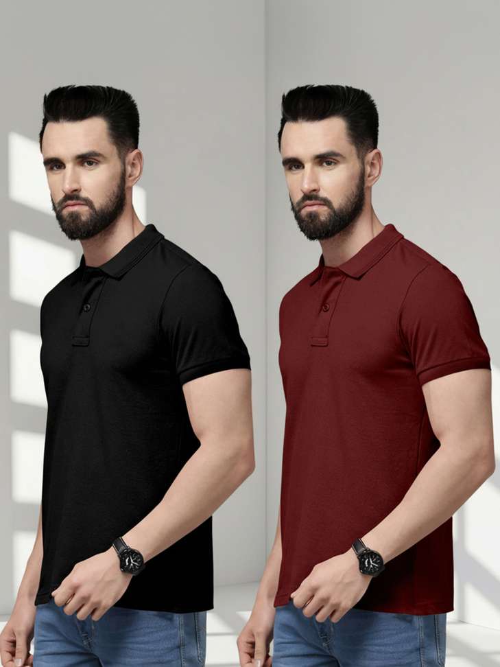 METRONAUT Solid Men Polo Neck Black, Maroon T-Shirt - Buy METRONAUT Solid Men Polo Neck Black, Maroon T-Shirt Online at Best Prices in India | Shopsy.in - Image 3