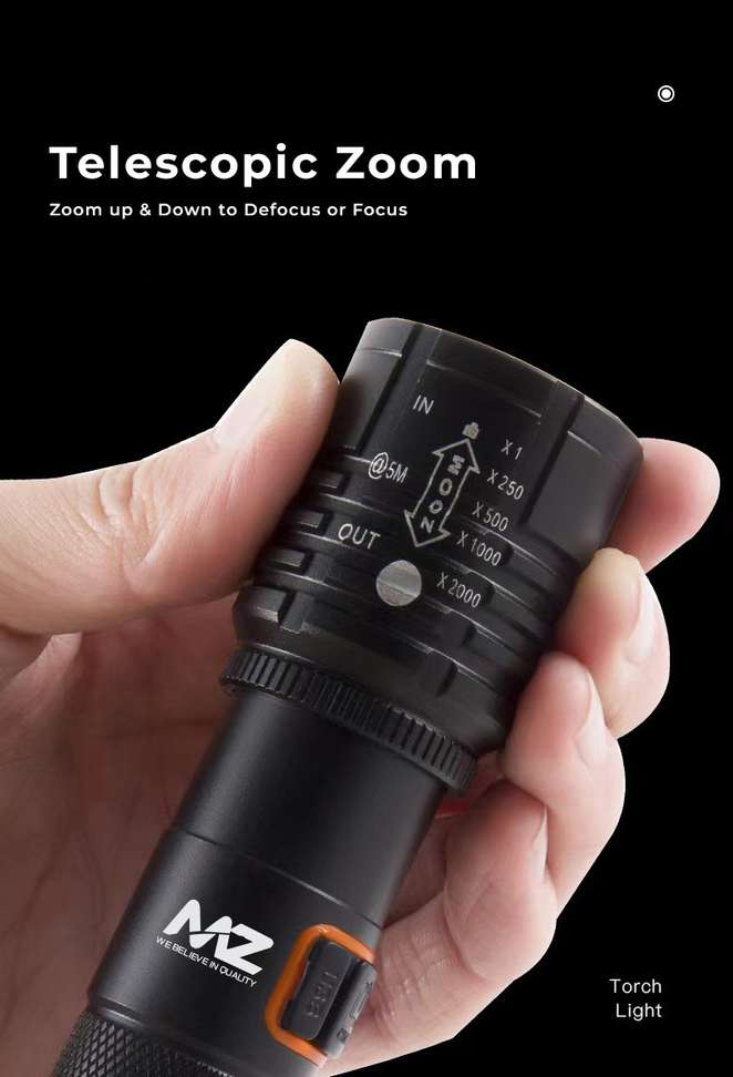 MZ 035 Zoomable LED Metal Troch 4 Modes Flashlight, Super Bright