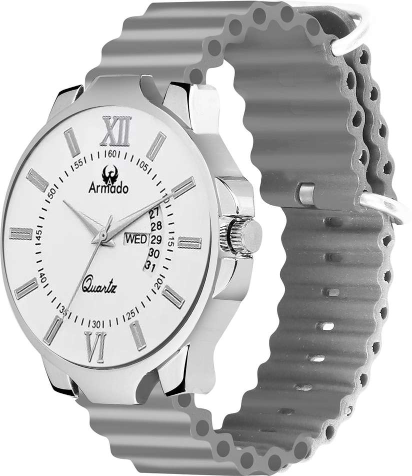 1540-white Silicon strap Day And Date analog watch for boys Analog Watch  For Men