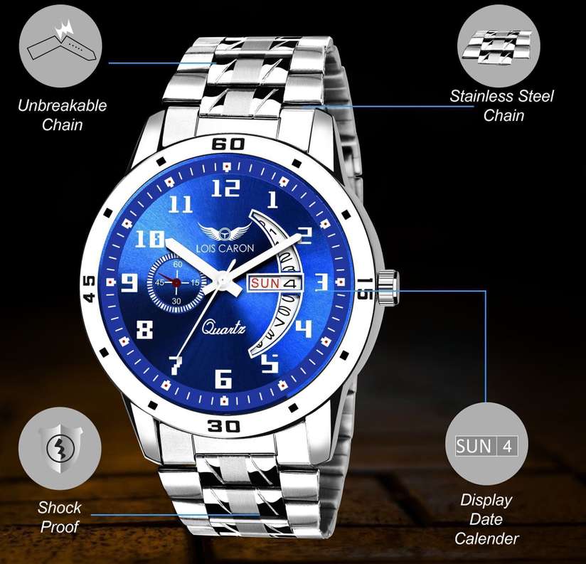 LOIS CARON LCS-8188 Trending Day & Date Series Stainless Steel Chain for Boy Analog Watch - For Men - Buy LOIS CARON LCS-8188 Trending Day & Date Series Stainless Steel Chain for Boy Analog Watch - For Men LCS-8188 (Blue) Online at Best Prices in India | Shopsy.in - Image 6