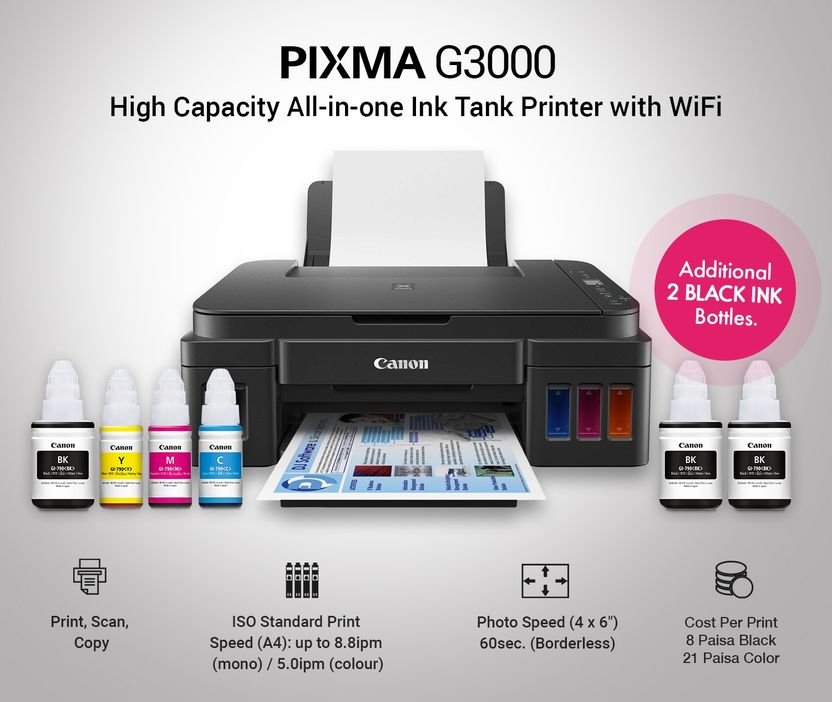 Canon PIXMA G3000 WiFi Color Ink Tank Printer - Image 3