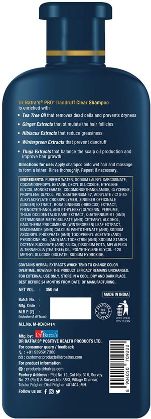 Dr Batra's PRO+ Dandruff Clear Shampoo 350ml - Image 8