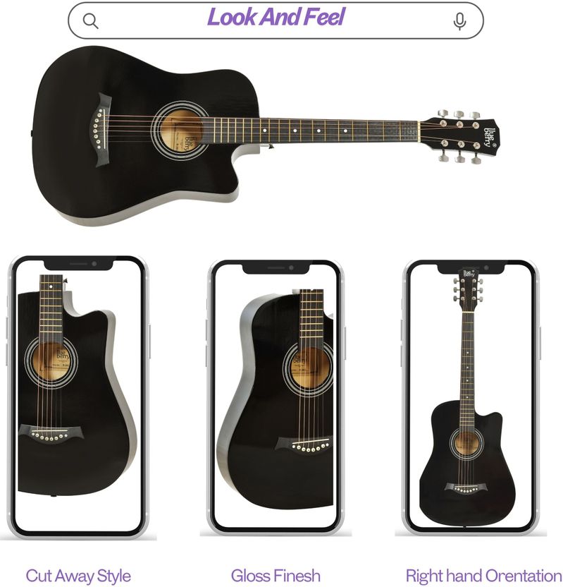 BLUEBERRY 38C 38 Inch Black Acoustic Guitar - Image 2