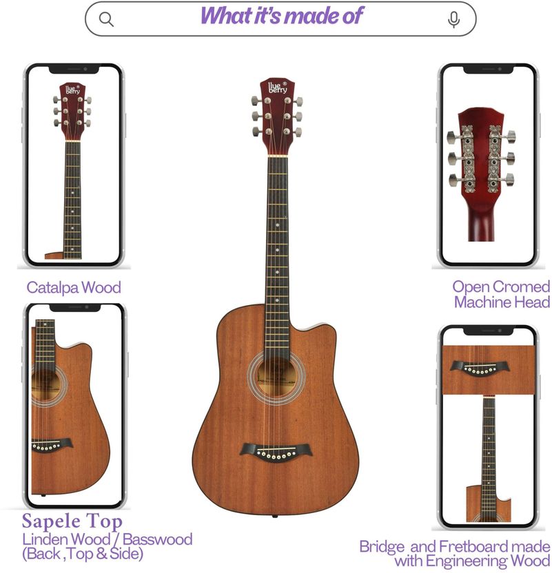 Blueberry B-38C 38 Inch Acoustic Guitar - Image 6