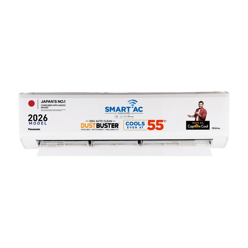 Panasonic 2026 Model 1.5 Ton 5 Star Split Inverter with Wi-fi Smart, DustBuster Tech, Matter Enabled, AI, Higher Airflow, 4-Way Swing, Cools at 55 Deg. C, Copper Condenser, 8in1 Convertible, PM0.1 Filter AC