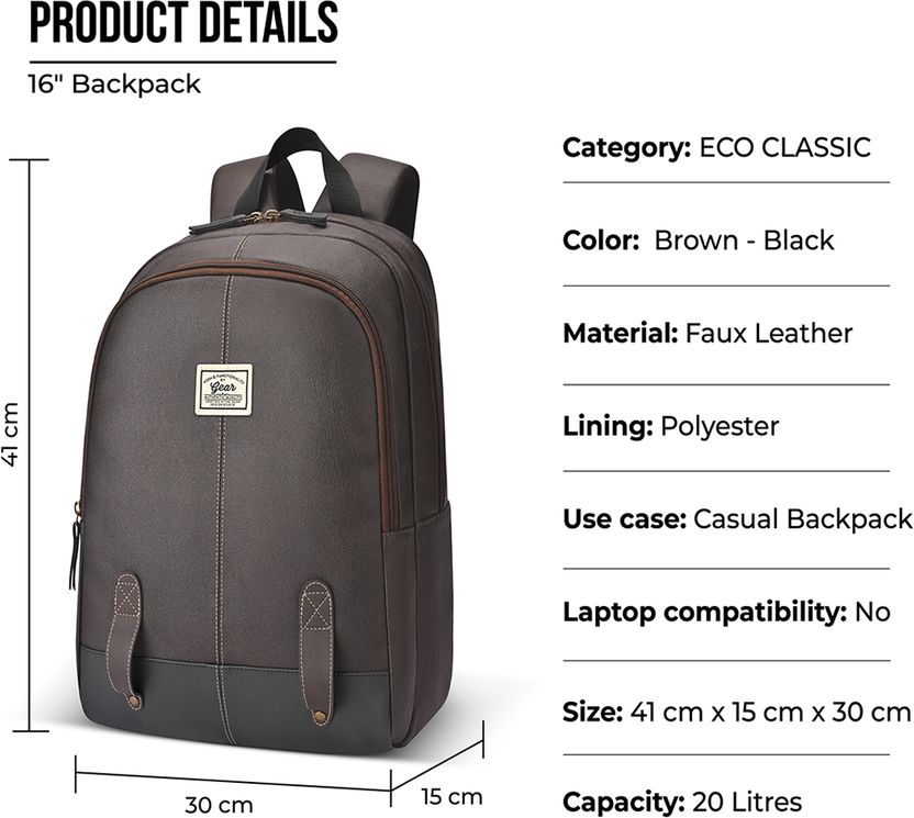 Gear 20L Eco Classic Daypack 16 (Brown) Pack of 16 - Image 2
