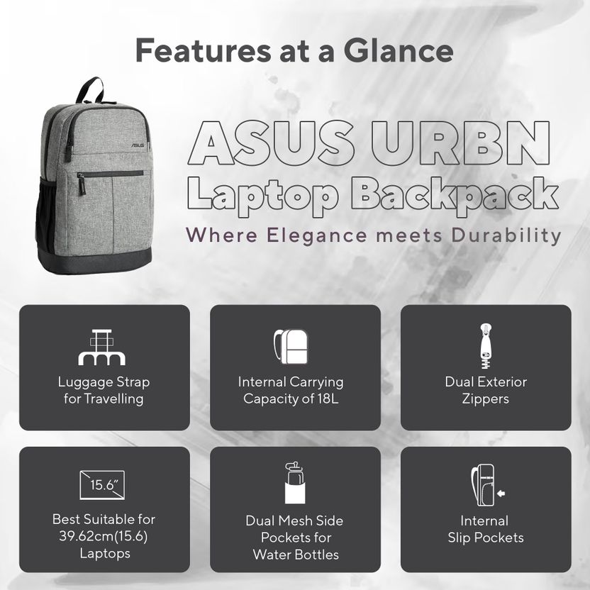 ASUS AP1601 18L Laptop Backpack for 16-inch Laptops, Charcoal Grey - Image 4