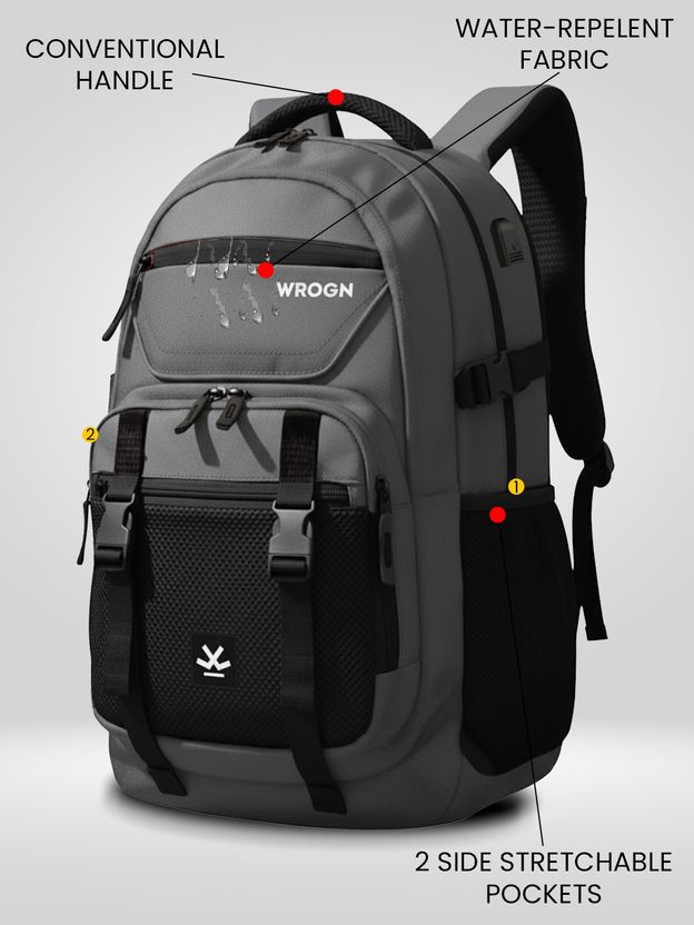 WROGN Unisex Ashper 2.0 42L Laptop Backpack, Grey - Image 5