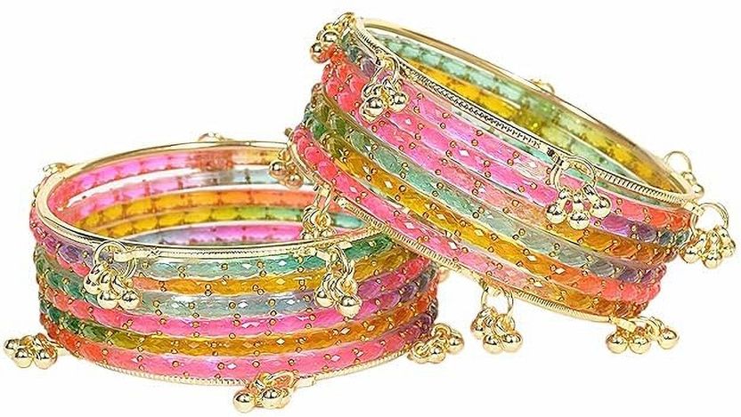 VEDHAHI Stone, Glass Crystal Gold-plated Bangle Set (Pack of 16) - Image 3