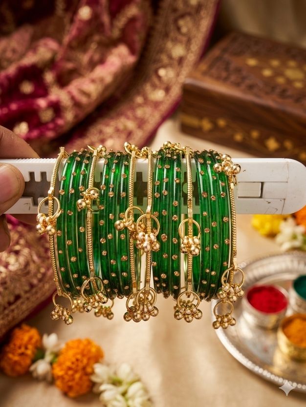 Kashmiri Ghughru Glass Bangle Set - Image 2
