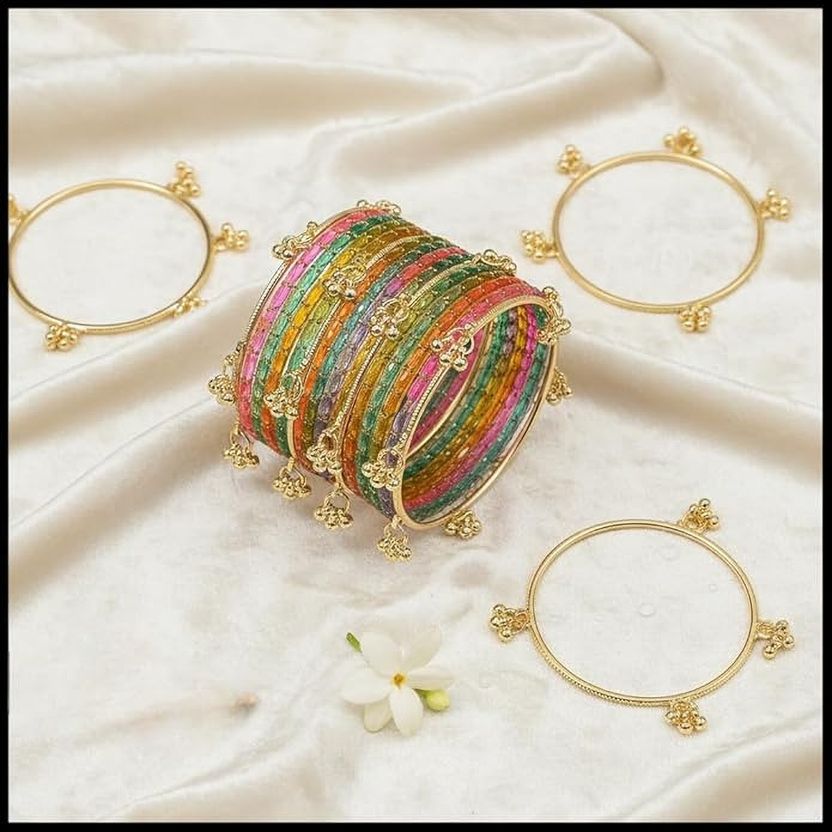 VEDHAHI Stone, Glass Crystal Gold-plated Bangle Set (Pack of 16) - Image 5