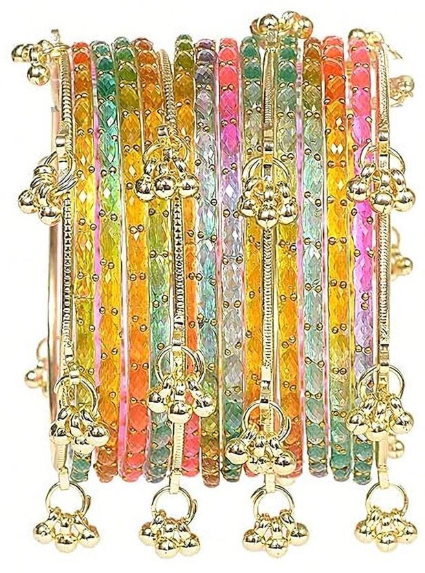 VEDHAHI Stone, Glass Crystal Gold-plated Bangle Set (Pack of 16) - Image 1