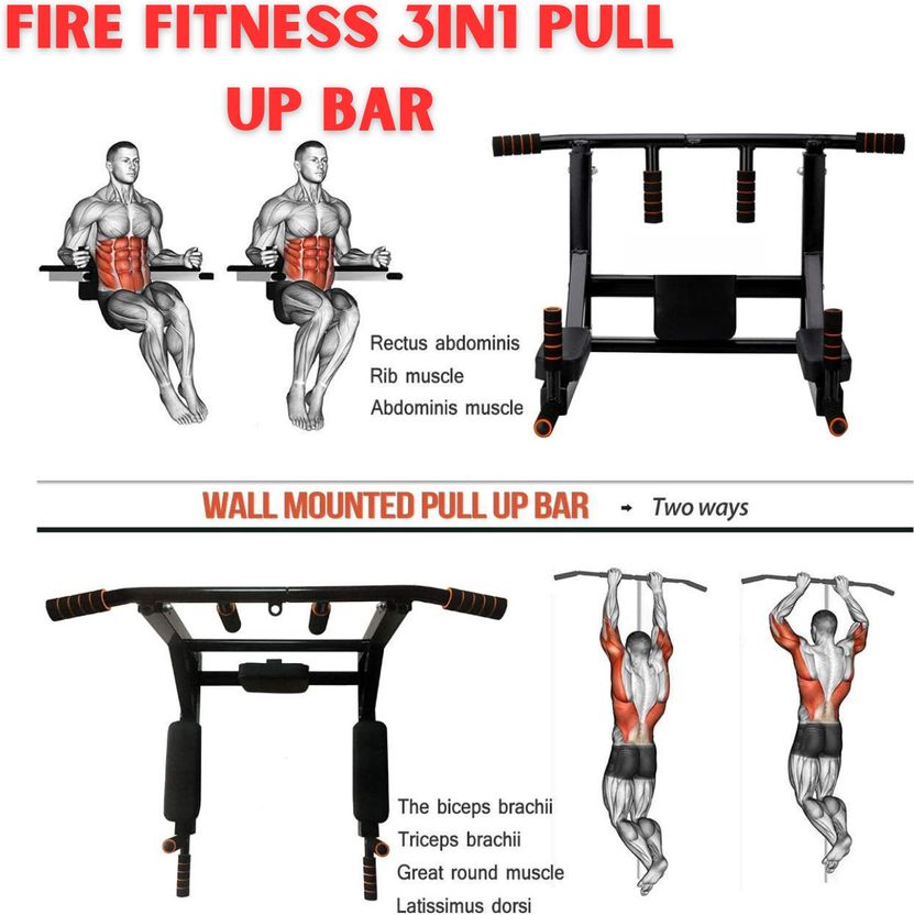 FIRE FITNESS 3in1 Wall Mount Pull Up Bar - Image 3