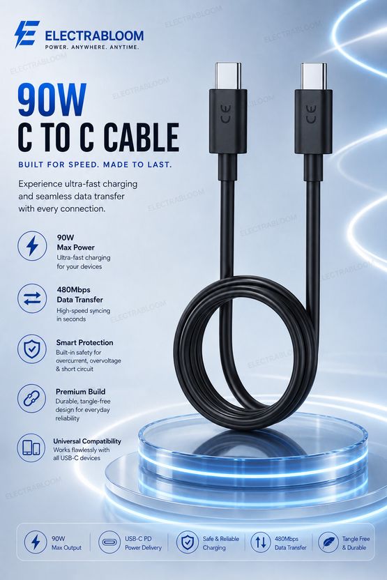 ELECTRABLOOM 90W TurboPower 3.0 9A Wall Charger - Image 3