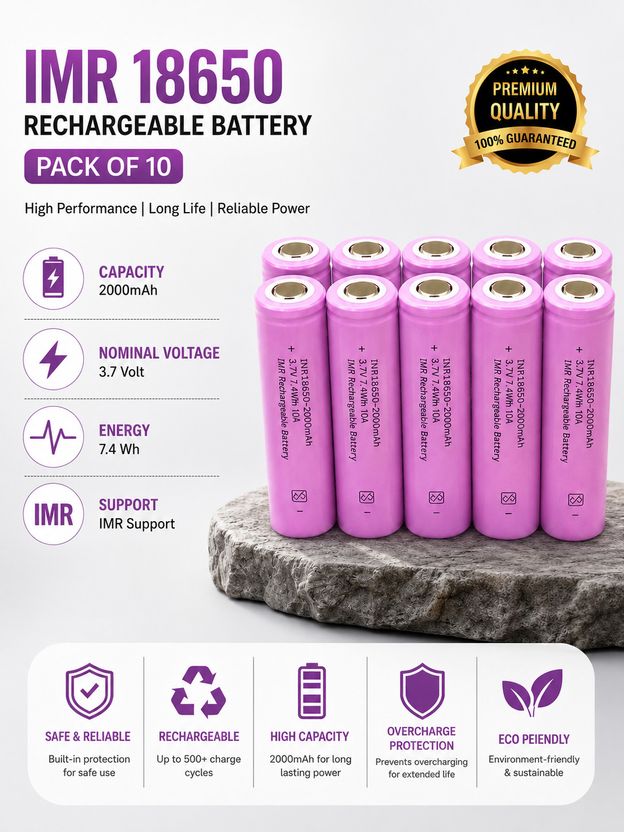 khurafatiLabs IMR18650 2000mAh 3.7V Battery (Pack of 10) - Image 1