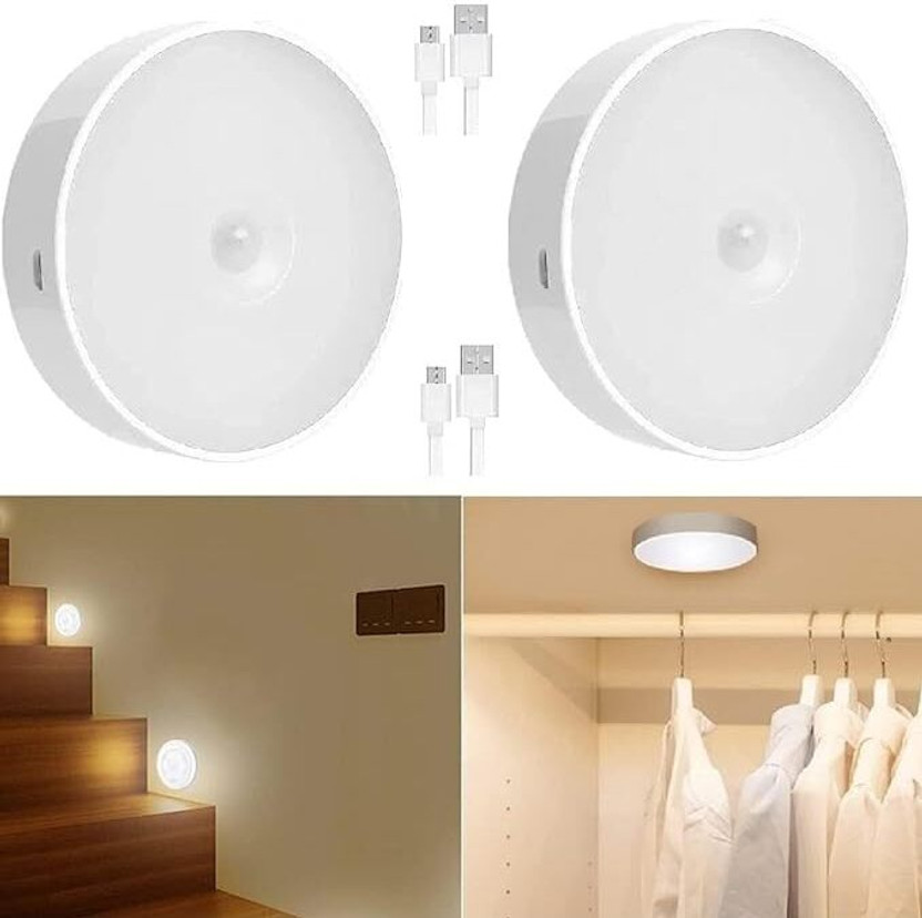 rkcreations USB Rechargeable Operated LED Motion Sensor Wireless (White) Pack of 1 Smart Sensor Light
