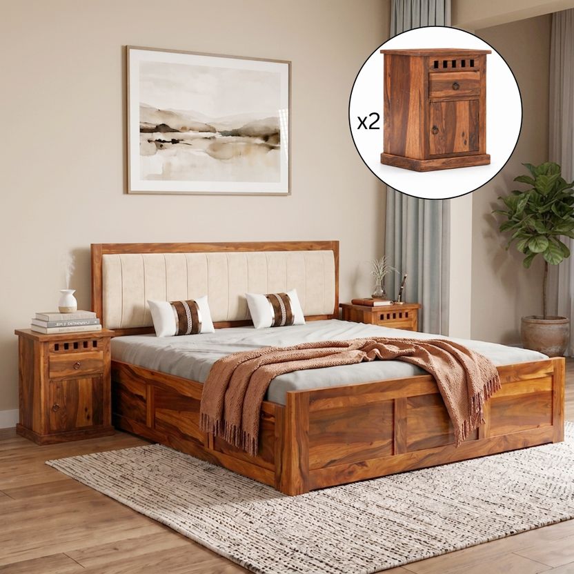 SONA Veronica Sheesham Wood King Size Bed with Storage - Image 9