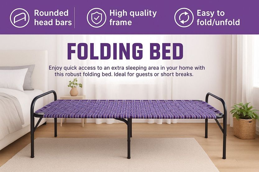 SAQLAINI Heavy Duty Metal Folding Bed 70x70cm - Image 3