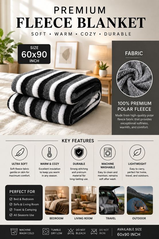 Huemic Striped Single AC Blanket for Mild Winter - Image 2