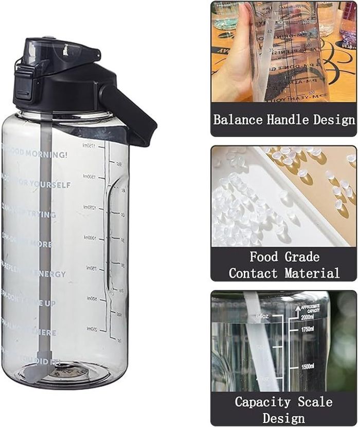 UPSILON 2L Black Leakproof Sipper Water Bottle 2000ml - Image 3