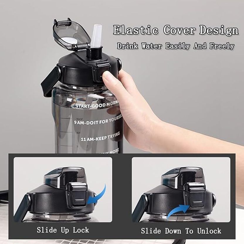 UPSILON 2L Black Leakproof Sipper Water Bottle 2000ml - Image 5