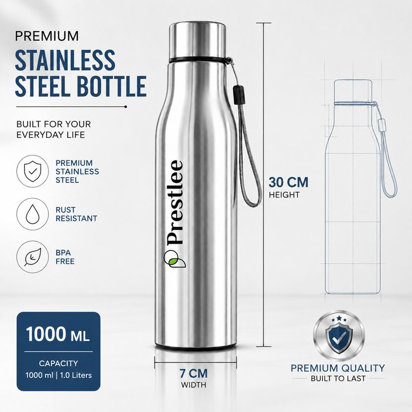 Prestlee Tag 1000ml Stainless Steel Water Bottle 3-Pack - Image 4