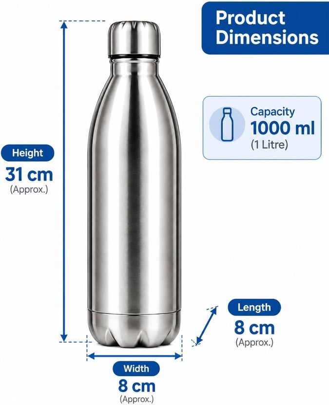 flaskbottles 1 Litre Stainless Steel Vacuum Insulated Water Bottle - Image 3