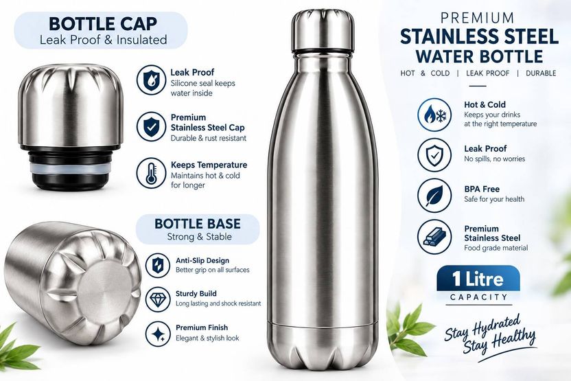 flaskbottles 1 Litre Stainless Steel Vacuum Insulated Water Bottle - Image 6