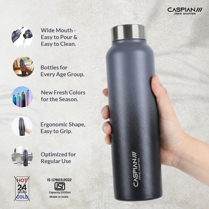 CASPIAN Astra Steel Water Bottle 1 Ltr - Image 3