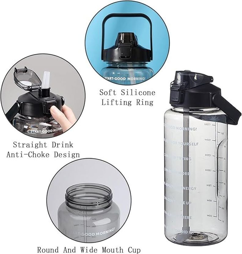 UPSILON 2L Black Leakproof Sipper Water Bottle 2000ml - Image 4