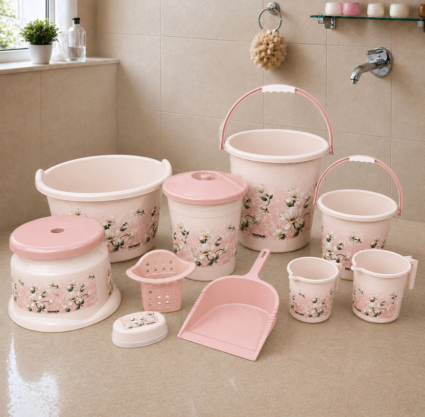 ZOOQ 10 Pcs Baby Pink Color Bath Set | Bucket for Bathroom | Bathroom Bucket Set | 20 L Plastic Bucket Price in India - Buy ZOOQ 10 Pcs Baby Pink Color Bath Set | Bucket for Bathroom | Bathroom Bucket Set | 20 L Plastic Bucket online at Flipkart.com