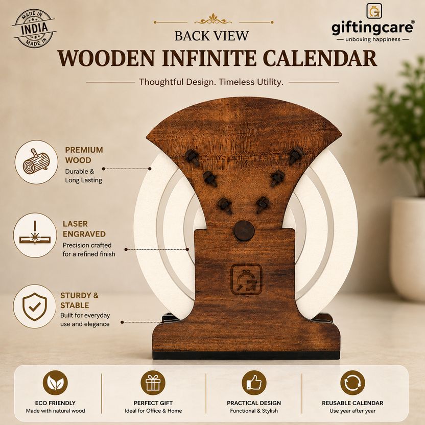 Giftingcare Wooden Circular Calendar With Pen & Card Holder - Image 5