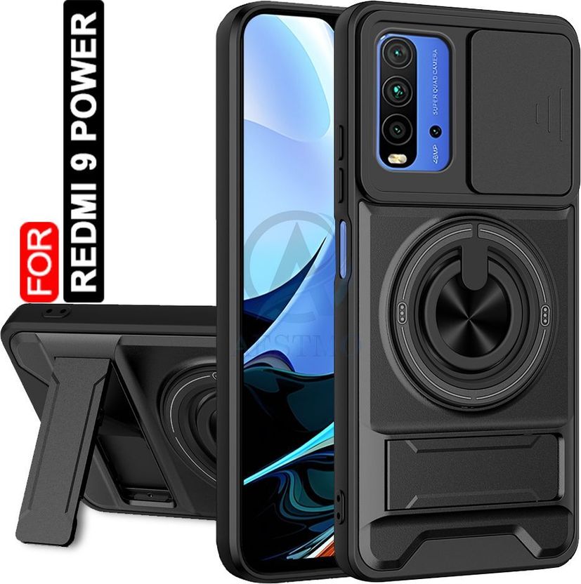 AESTMO Rugged Armor Back Cover for Redmi 9 Power (Black) - Image 1