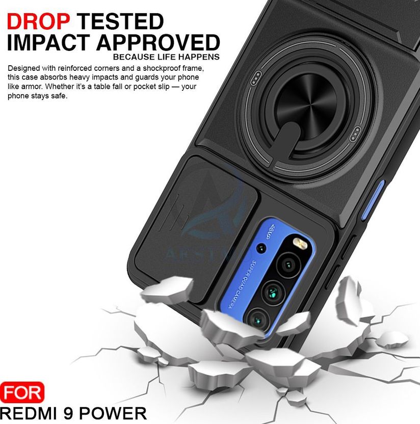 AESTMO Rugged Armor Back Cover for Redmi 9 Power (Black) - Image 3