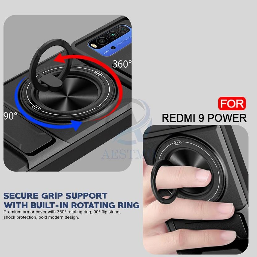 AESTMO Rugged Armor Back Cover for Redmi 9 Power (Black) - Image 4