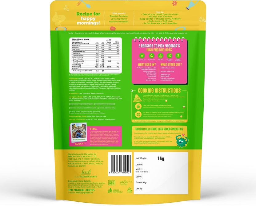 Yogabar High Protein Oats, Kesar Pista Kulfi, 26g - Image 3