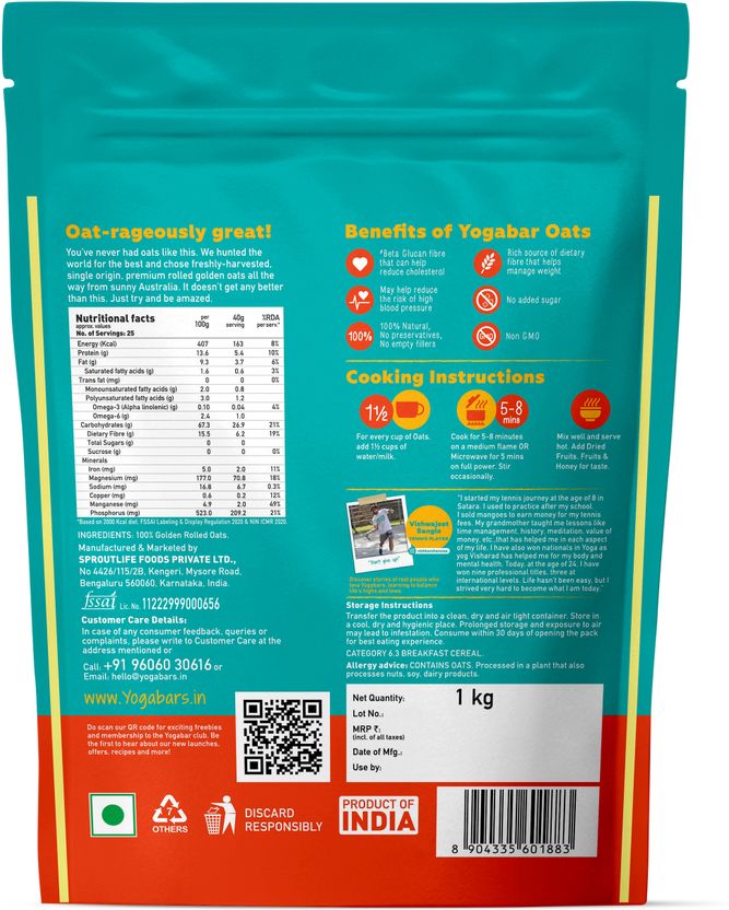 Yogabar 100% Rolled Oats 1kg - Image 2