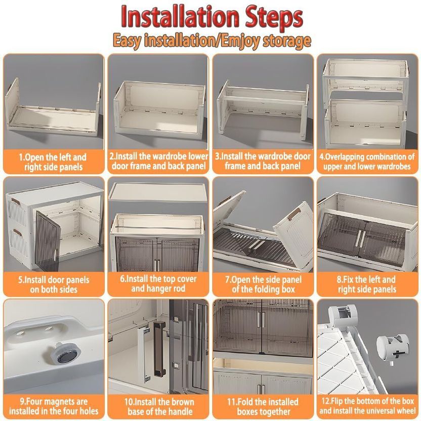 LUHI 3-Door 3-Shelf Plastic Collapsible Cupboard - Image 5