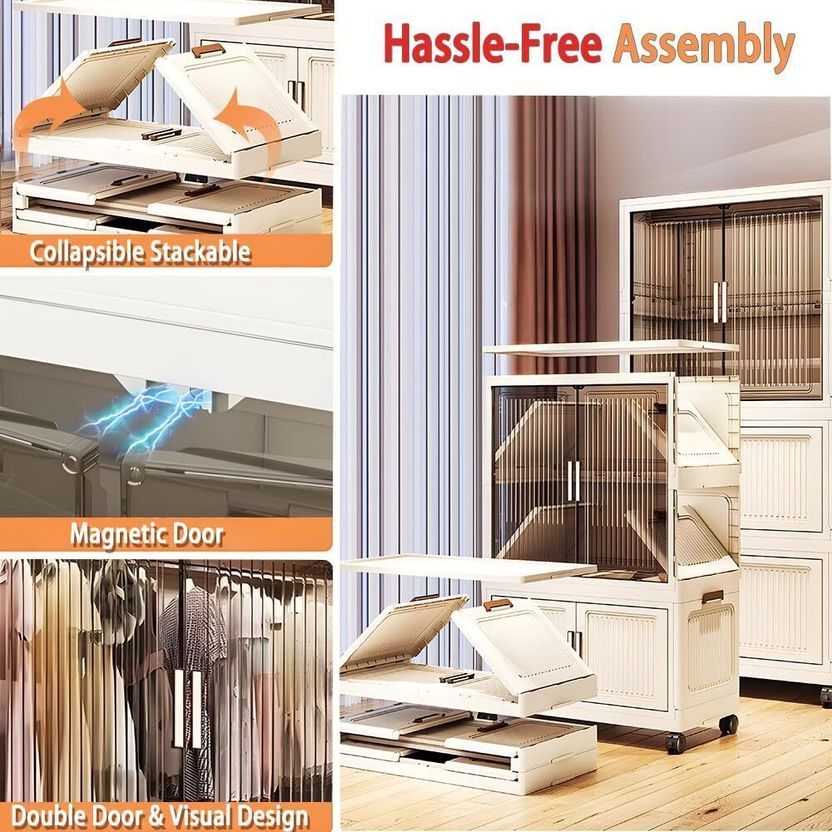 LUHI 3-Door 3-Shelf Plastic Collapsible Cupboard - Image 3