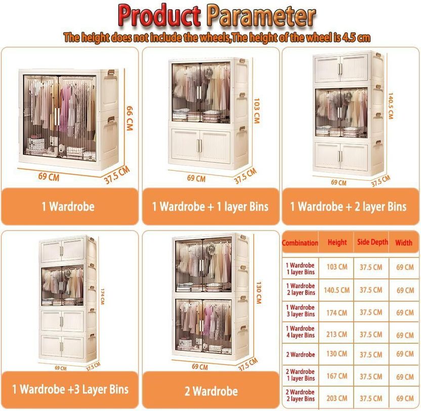 LUHI 3-Door 3-Shelf Plastic Collapsible Cupboard - Image 6
