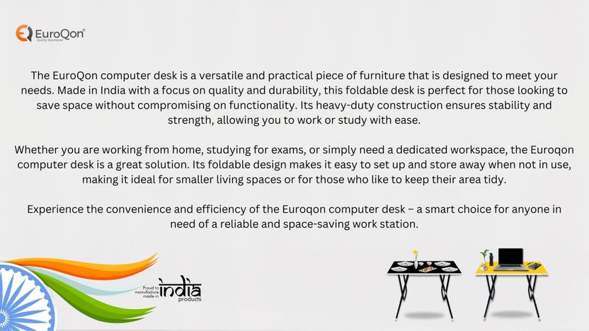 EuroQon Workstation Foldable इंजीनियर्ड वुड कंप्यूटर डेस्क - Image 9