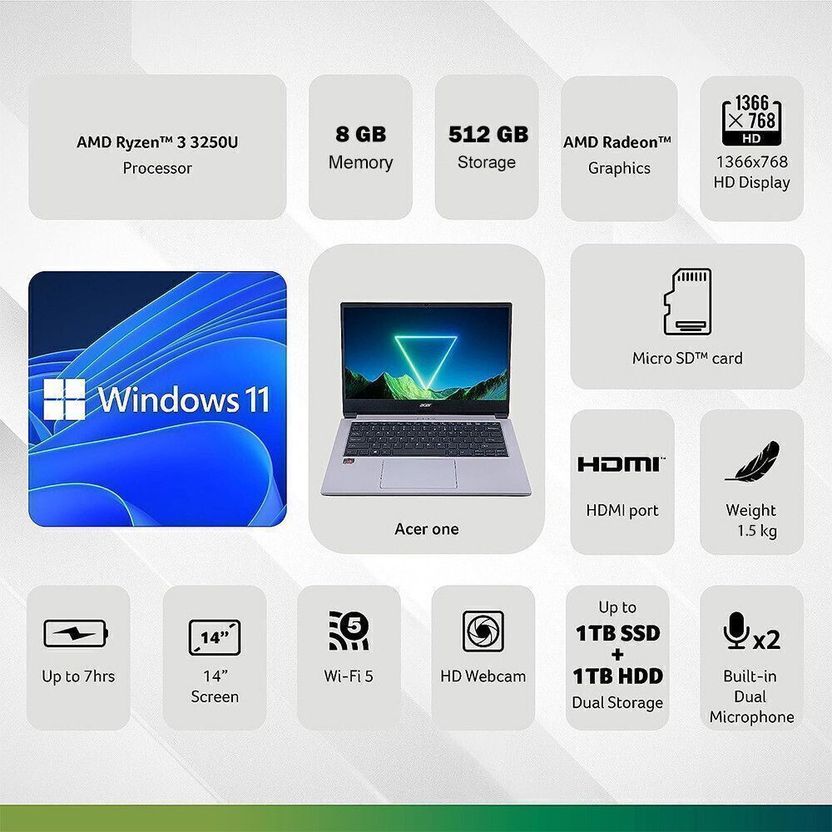 Acer One 14 AMD Ryzen 3 Dual Core 3250U - Image 2