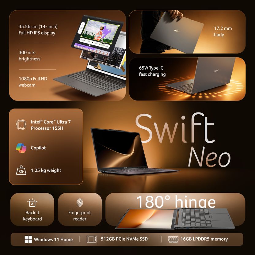 Acer Swift Neo AI PC Intel Core Ultra 7 155H 16GB 512GB - Image 2