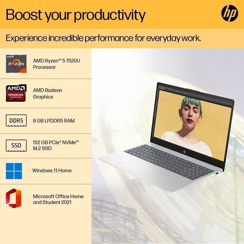 HP 15s AMD Ryzen 5 7520U 8GB/512GB SSD Laptop - Image 6