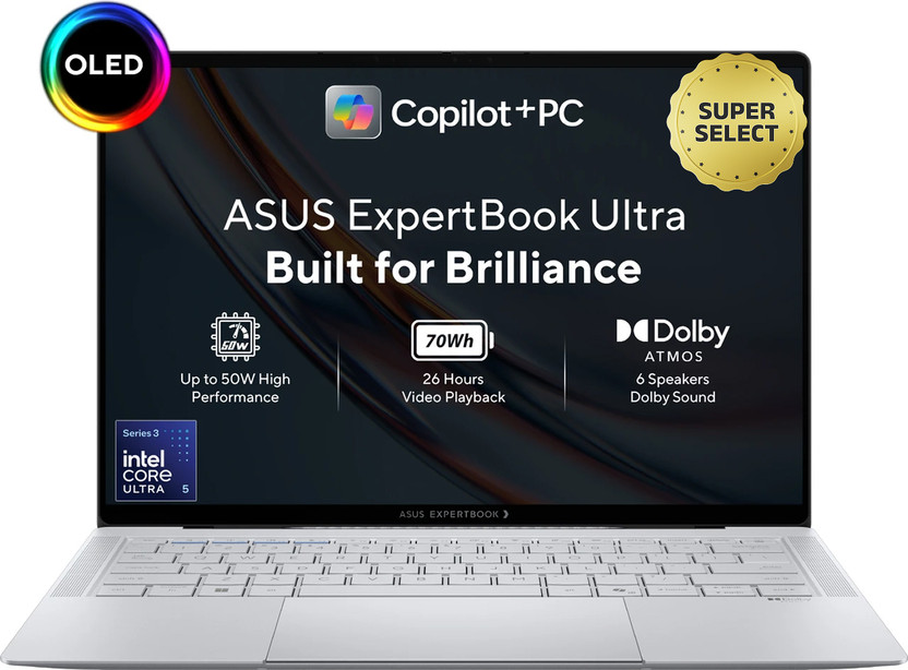 ASUS ExpertBook Ultra Full Metal Nano Ceramic Coating, OLED with Touchscreen Copilot Intel Core Ultra 5 Series 3 325 - (16 GB/512 GB SSD/Windows 11 Home) B9406CAA-TG1334WS / B9406CAA-TH2256WS Thin and Light Laptop