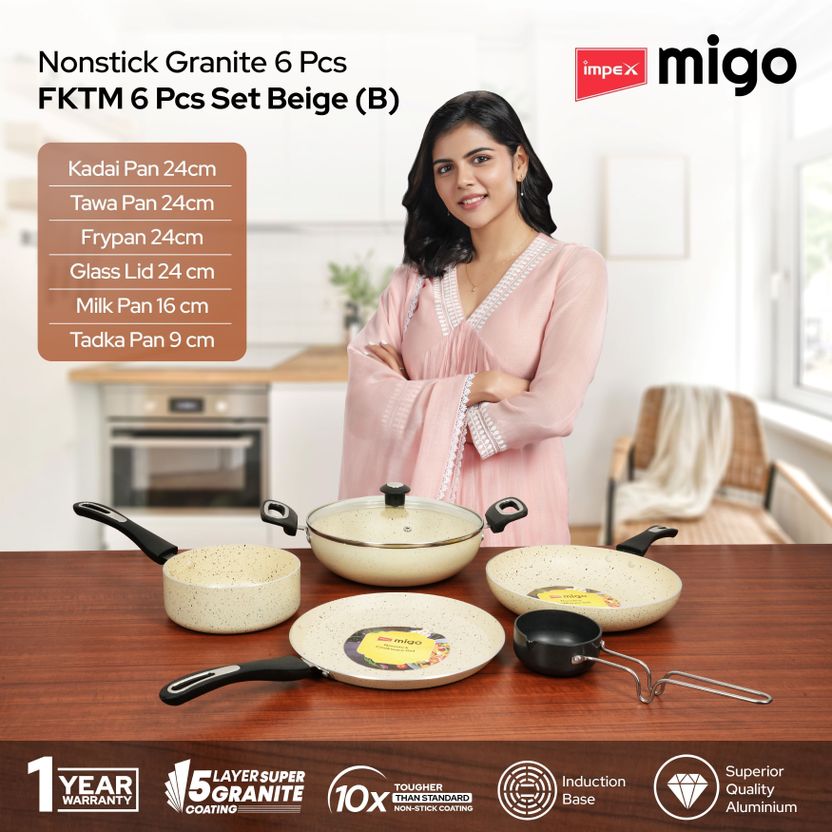 IMPEX 6 Pcs Nonstick Induction bottom Granite FKTM 6 Festival Gift Set Induction Bottom Non-Stick Coated Cookware Set Price in India - Image 2